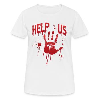 Blutiger Handabdruck Helfen Sie uns - Frauen T-Shirt atmungsaktiv - Weiß - Vorne - AI Model Female 172 dark (172cm)