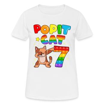 Pop it Cat Glückliche 7. Katze Geburtstag Sieben - Frauen T-Shirt atmungsaktiv - Weiß - Vorne - AI Model Female 172 dark (172cm)