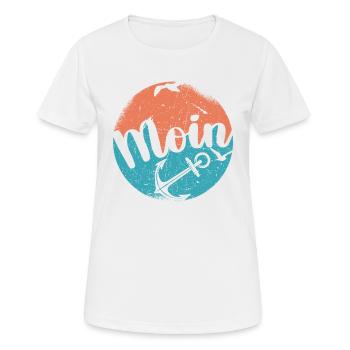 Moin ihr Spacken - Digga Spruch Meer Norddeutsch - Frauen T-Shirt atmungsaktiv - Weiß - Vorne - AI Model Female 172 dark (172cm)