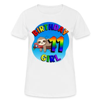 Anniversaire 11 Filles Mignon Bébé Paresseux - T-shirt respirant Femme - blanc - Devant - AI Model Female 172 dark (172cm)