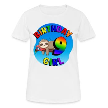 Anniversaire 9 Filles Mignon Bébé Paresseux - T-shirt respirant Femme - blanc - Devant - AI Model Female 172 dark (172cm)
