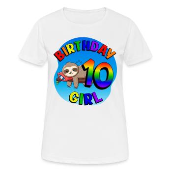 Anniversaire 10 Filles Mignon Bébé Paresseux - T-shirt respirant Femme - blanc - Devant - AI Model Female 172 dark (172cm)