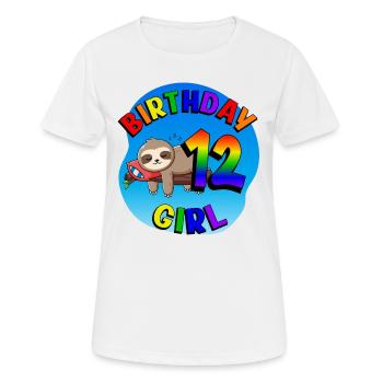 Anniversaire 12 Filles Mignon Bébé Paresseux - T-shirt respirant Femme - blanc - Devant - AI Model Female 172 dark (172cm)
