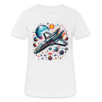 RAUMSCHIFF RETRO JET PIXEL PLANET WELTALL GALAXIS - Frauen T-Shirt atmungsaktiv - Weiß - Vorne - AI Model Female 172 dark (172cm)