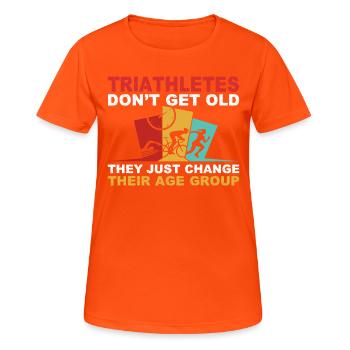 Lustiges Triathlon Design Triathleten Schwimmen Rad Laufen - Frauen T-Shirt atmungsaktiv - Neonorange - Vorne - AI Model Female 172 dark (172cm)