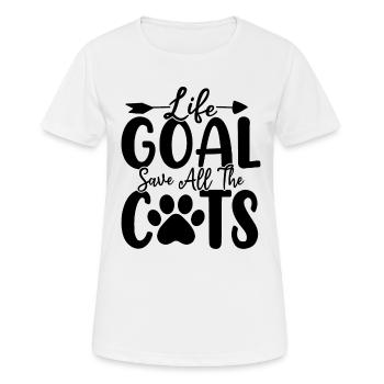 Lebensziel Rette alle Katzen Tieraktivist Miau - Frauen T-Shirt atmungsaktiv - Weiß - Vorne - AI Model Female 172 dark (172cm)