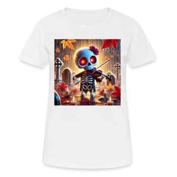 An adorable skeleton plays the violin in the rain - Women's Breathable T-Shirt - white - Front - AI Model Female 172 dark (172cm)