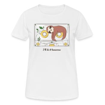 Audio cassette with a sleeping sloth - Women's Breathable T-Shirt - white - Front - AI Model Female 172 dark (172cm)