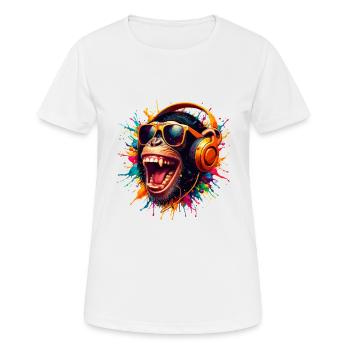 DJ Monkey Affe Party Schimpanse Kopfhörer lustig - Frauen T-Shirt atmungsaktiv - Weiß - Vorne - AI Model Female 172 dark (172cm)