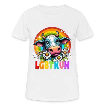 LGBTQ Kuh Regenbogen CSD Blume Lifestyle Lustig - Frauen T-Shirt atmungsaktiv - Weiß - Vorne - AI Model Female 172 dark (172cm)