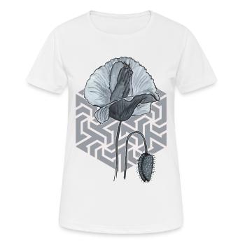 coquelicot noir et blanc avec hexagone en arrière-plan - T-shirt respirant Femme - blanc - Devant - AI Model Female 172 dark (172cm)
