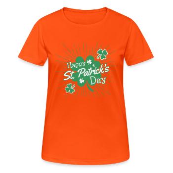 Happy St Patrick s Day Grafik - Frauen T-Shirt atmungsaktiv - Neonorange - Vorne - AI Model Female 172 dark (172cm)