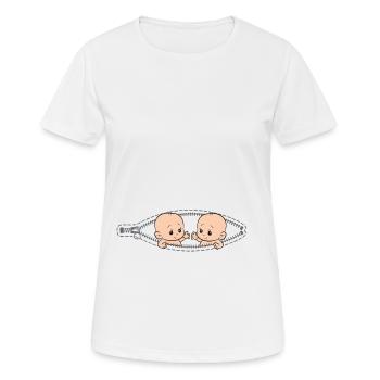 Grossesse Jumeaux maman avec des jumeaux - T-shirt respirant Femme - blanc - Devant - AI Model Female 172 dark (172cm)