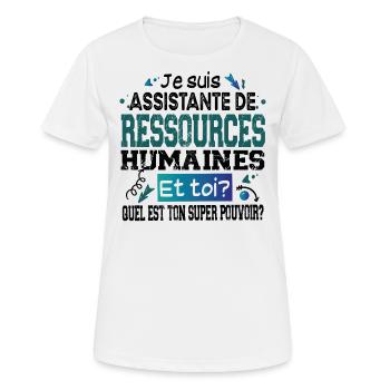 Assistante Ressources Humaines Super Pouvoir - T-shirt respirant Femme - blanc - Devant - AI Model Female 172 dark (172cm)