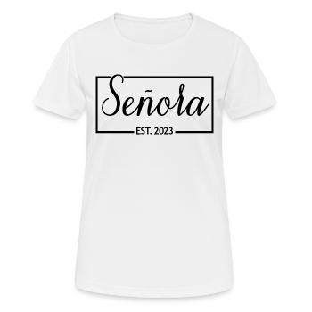 Señora Est. 2023 Fiançailles mariée à être mariage - T-shirt respirant Femme - blanc - Devant - AI Model Female 172 dark (172cm)
