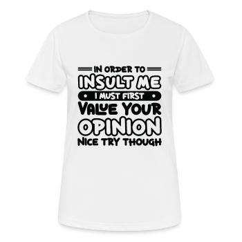 Afin d’insulter le sarcasme insultant - T-shirt respirant Femme - blanc - Devant - AI Model Female 172 dark (172cm)