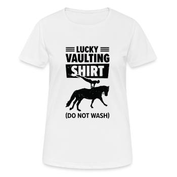Sport équestre Vaulting Drôle d’équitation chanceuse Équitation - T-shirt respirant Femme - blanc - Devant - AI Model Female 172 dark (172cm)