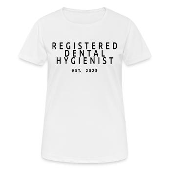 Diplôme d’hygiéniste dentaire agréé Est. 2023 - T-shirt respirant Femme - blanc - Devant - AI Model Female 172 dark (172cm)