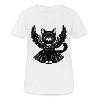 Schwarze Katze Gothic Engel Flügel Barock - Frauen T-Shirt atmungsaktiv - Weiß - Vorne - AI Model Female 172 dark (172cm)