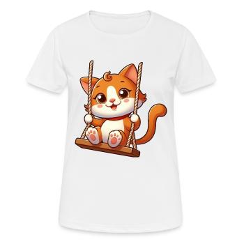 Chat de dessin animé mignon se balançant sur l’aire de jeux - T-shirt respirant Femme - blanc - Devant - AI Model Female 172 dark (172cm)