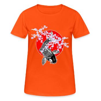 Fleurs de cerisier SAKURA NISHIKIGOI Koi 1 - T-shirt respirant Femme - orange néon - Devant - AI Model Female 172 dark (172cm)