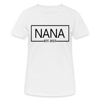 Nana Est. 2023, Grand-mère en devenir, Révélation de grossesse - T-shirt respirant Femme - blanc - Devant - AI Model Female 172 dark (172cm)