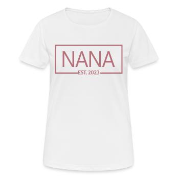 Nana Est. 2023, Grand-mère en devenir, Révélation de grossesse - T-shirt respirant Femme - blanc - Devant - AI Model Female 172 dark (172cm)