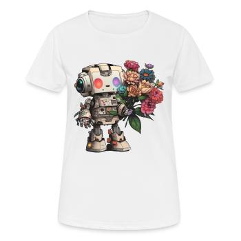 Robot avec bouquet de fleurs - T-shirt respirant Femme - blanc - Devant - AI Model Female 172 dark (172cm)