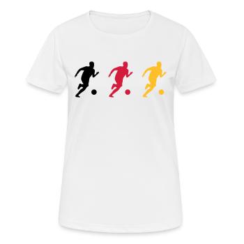 Fußball Fußballer Fußballspiel Deutschlandfahne - Frauen T-Shirt atmungsaktiv - Weiß - Vorne - AI Model Female 172 dark (172cm)