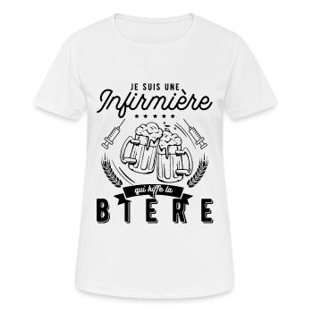 t shirt infirmière qui kiffe la bière idée cadeau - T-shirt respirant Femme - blanc - Devant - AI Model Female 172 dark (172cm)