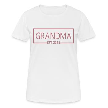 Grand-mère Est. 2023, Grand-mère en devenir, Révélation de grossesse - T-shirt respirant Femme - blanc - Devant - AI Model Female 172 dark (172cm)