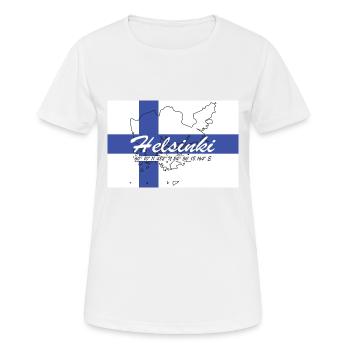 Helsinki - Hauptstadt mit GPS & Flagge - Frauen T-Shirt atmungsaktiv - Weiß - Vorne - AI Model Female 172 dark (172cm)