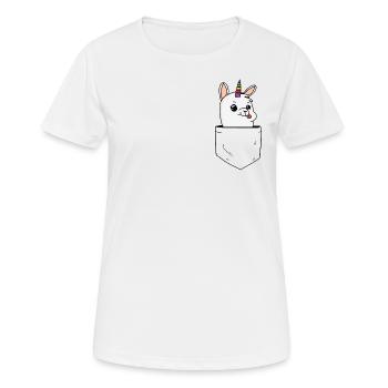 Lama with Unicorn Hides in Breast Pocket - Women's Breathable T-Shirt - white - Front - AI Model Female 172 dark (172cm)