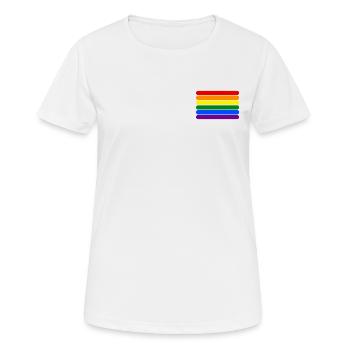 Rainbow Stripes || LGBT lesbienne gay bisexuel trans - T-shirt respirant Femme - blanc - Devant - AI Model Female 172 dark (172cm)
