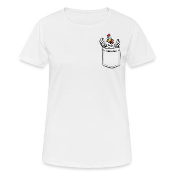 Crazy Chicken in Pocket - Chest Pocket - Women's Breathable T-Shirt - white - Front - AI Model Female 172 dark (172cm)
