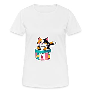 « Un chat curieux dans une boîte, - T-shirt respirant Femme - blanc - Devant - AI Model Female 172 dark (172cm)
