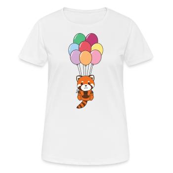 Red Panda flies upwards with colorful balloons - Women's Breathable T-Shirt - white - Front - AI Model Female 172 dark (172cm)