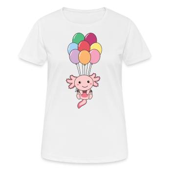 Axolotl flies upwards with colorful balloons - Women's Breathable T-Shirt - white - Front - AI Model Female 172 dark (172cm)