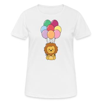 Lion flies upwards with colorful balloons - Women's Breathable T-Shirt - white - Front - AI Model Female 172 dark (172cm)