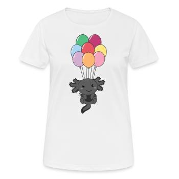 Axolotl flies upwards with colorful balloons - Women's Breathable T-Shirt - white - Front - AI Model Female 172 dark (172cm)
