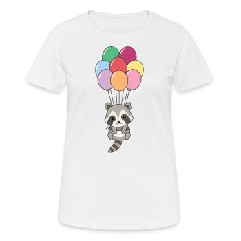 Raccoon flies upwards with colorful balloons - Women's Breathable T-Shirt - white - Front - AI Model Female 172 dark (172cm)