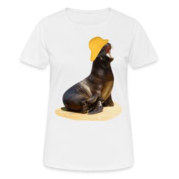 Seelöwe mit Südwester Kopfbedeckung - Frauen T-Shirt atmungsaktiv - Weiß - Vorne - AI Model Female 172 dark (172cm)