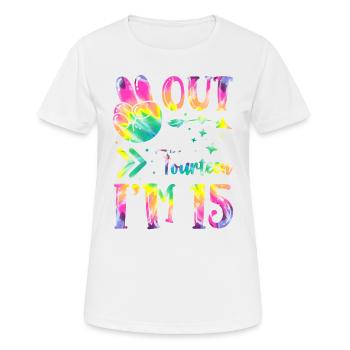 Peace Out Fourteen I'm 15 | Tie Dye Themed - Frauen T-Shirt atmungsaktiv - Weiß - Vorne - AI Model Female 172 dark (172cm)