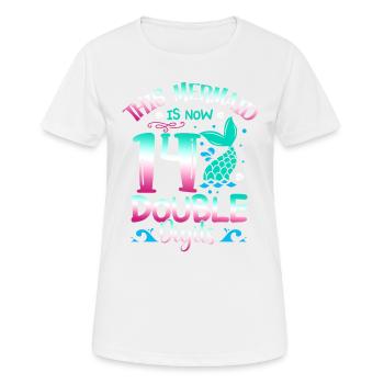 This mermaid is now 14 double digits, - Women's Breathable T-Shirt - white - Front - AI Model Female 172 dark (172cm)
