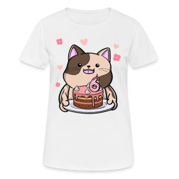 Mollige Katze Hält Eine Geburtstagstorte 6. - Frauen T-Shirt atmungsaktiv - Weiß - Vorne - AI Model Female 172 dark (172cm)