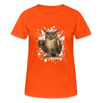 Eule Bier Lustig - Frauen T-Shirt atmungsaktiv - Neonorange - Vorne - AI Model Female 172 dark (172cm)