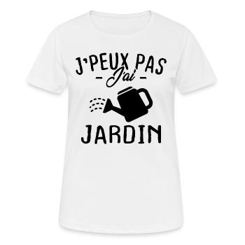 J'peux pas j'ai jardin / Cadeau retrait jardin - T-shirt respirant Femme - blanc - Devant - AI Model Female 172 dark (172cm)