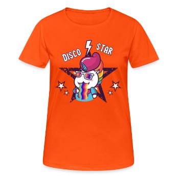 Disco Star Unicorn Rainbow Vomit für Kinder, Baby - Frauen T-Shirt atmungsaktiv - Neonorange - Vorne - AI Model Female 172 dark (172cm)