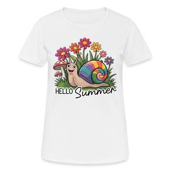 Süße Schnecke mit Blumen Hello Summer lustig - Frauen T-Shirt atmungsaktiv - Weiß - Vorne - AI Model Female 172 dark (172cm)