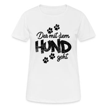Der mit dem Hund geht - Frauen T-Shirt atmungsaktiv - Weiß - Vorne - AI Model Female 172 dark (172cm)